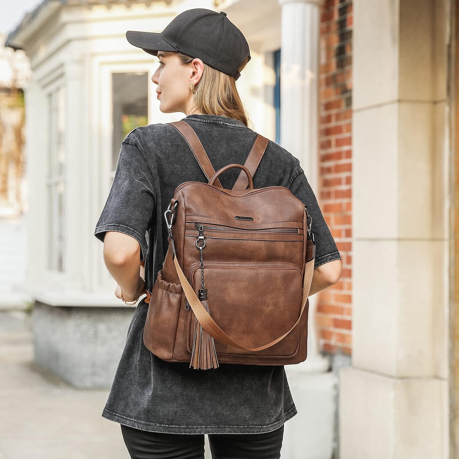 Cluci Backpack Purse For Women Travel Backpack Large Leather Fashion Designer Lady Shoulder Bag With Tassel Brown