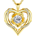 Beam & Bask Rose Flower Heart Moissanite Necklaces for Wife, S925 Silver Pendant for Women, 18K Gold Plated Jewelry for Her Girlfriend Mom for Anniversary Birthday