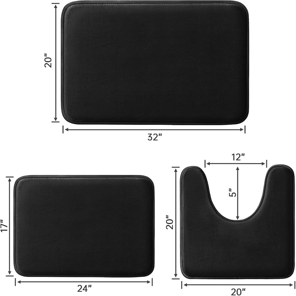 Bathroom Rugs Sets 3 Piece, Ultra Soft Velvet Memory Foam Bath Rugs, Non-Slip & Pvc Backing Bathroom Mat Set, Washable Quick Dry Bath Rug - Black