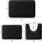 Bathroom Rugs Sets 3 Piece, Ultra Soft Velvet Memory Foam Bath Rugs, Non-Slip & Pvc Backing Bathroom Mat Set, Washable Quick Dry Bath Rug - Black