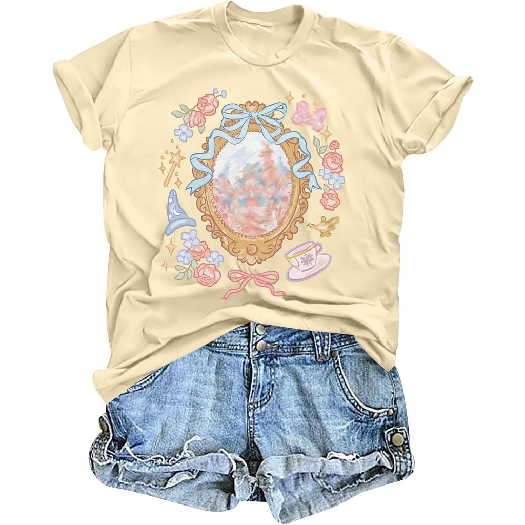 Magic Kingdom Castle Shirt For Women Princess T Shirts Oversized Tee Coquette Bow Castle Graphic Top