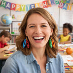 4 Pairs Teacher Earrings for Women Cute Polymer Clay Teacher Day Studs Earrings Gifts Pencil Crayon Composition Notebook Book Jewelry for Graduation Appreciation End of Year Accessories
