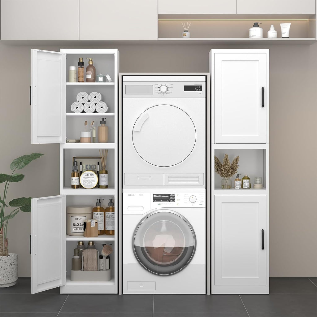 67" Tall Slim Pantry Cabinet, Narrow Bathroom Storage Cabinet | Metal Skinny Cabinet With Door And Adjustable Shelves, For Small Spaces, Kitchen, Bathroom, Laundry Room, Living Room, White