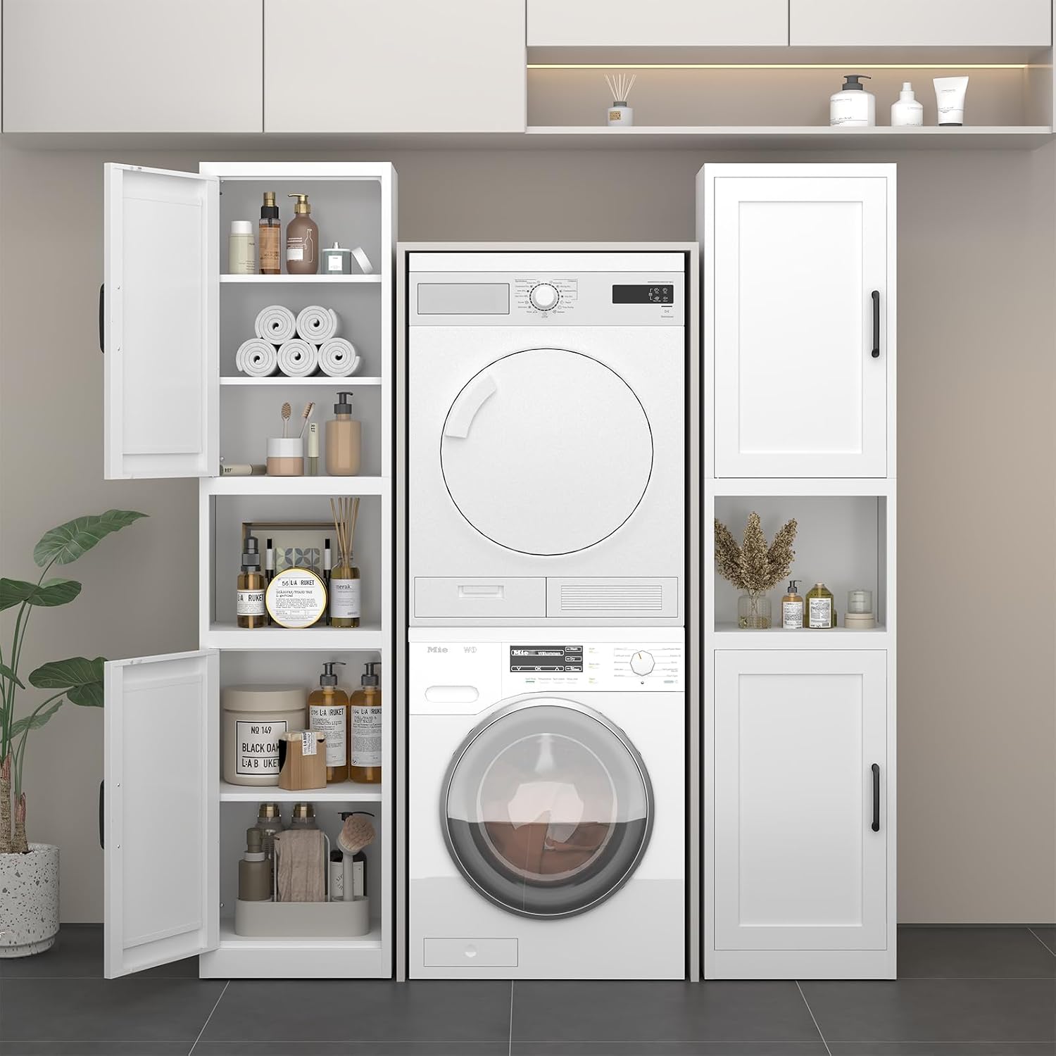 67" Tall Slim Pantry Cabinet, Narrow Bathroom Storage Cabinet | Metal Skinny Cabinet With Door And Adjustable Shelves, For Small Spaces, Kitchen, Bathroom, Laundry Room, Living Room, White
