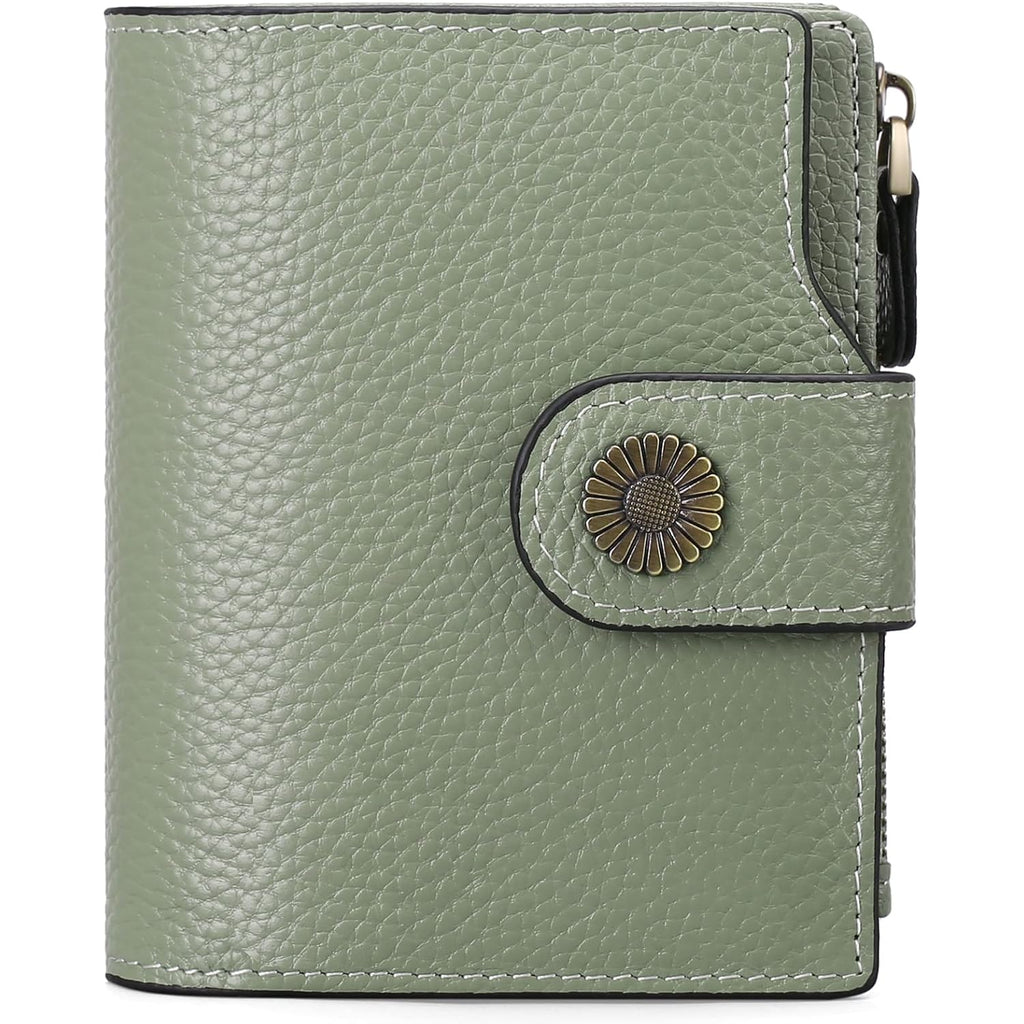 Women'S Lightweight Genuine Leather Wallet, Includes Card Holders, Rfid-Blocking, Lightweight, Photo & Id Holder, Green