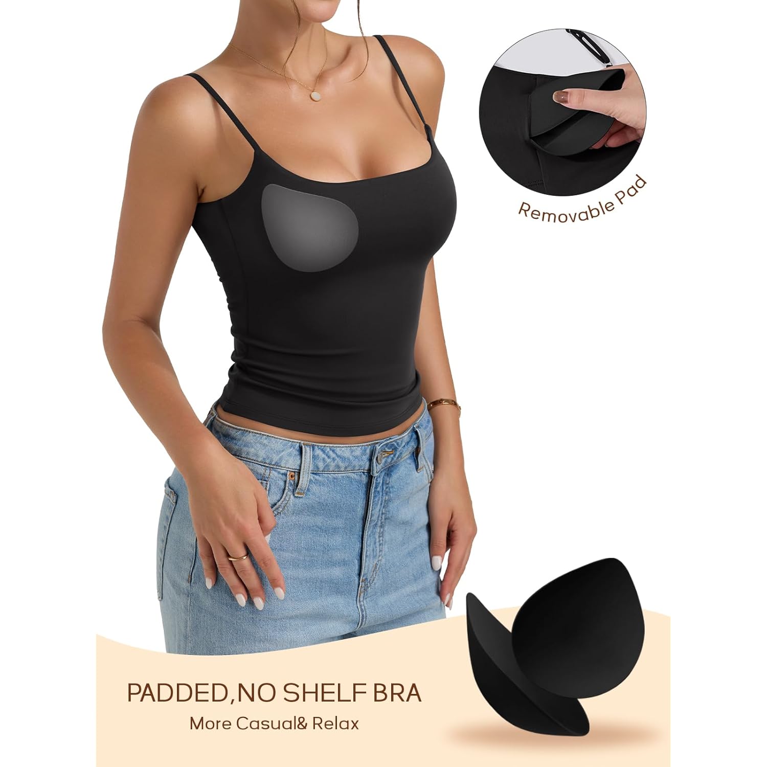 Tank Tops for Women Built in Bra Backless Basic Double Lined Summer Spaghetti Strap Sleeveless Cami Workout Shirts