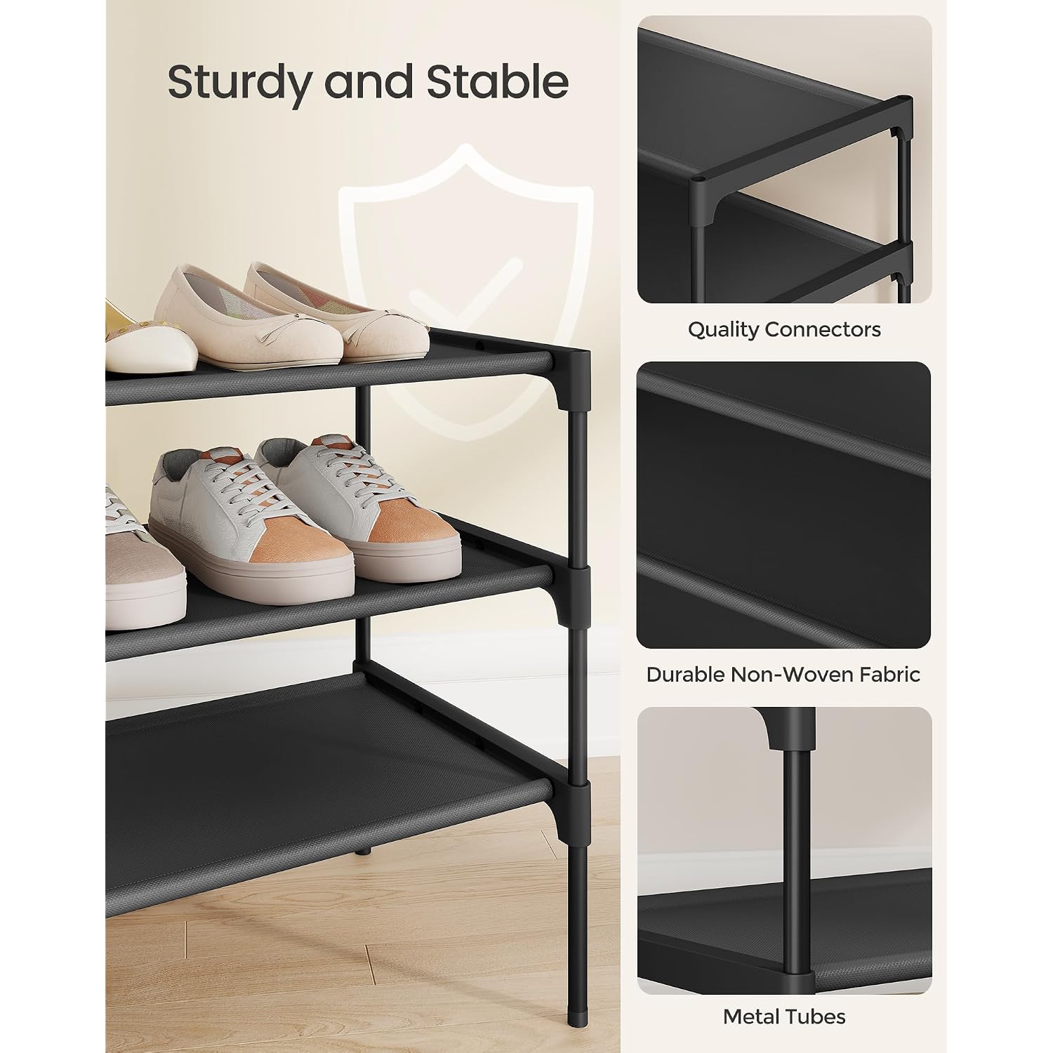 Songmics Shoe Rack, Space-Saving, Entryway, Metal Frame | Space-Saving Shoe Storage Organizer, Non-Woven Fabric Shelves, Ulsh023Bh01
