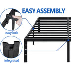 NEW JETO Metal Bed Frame,Queen Size Bed Frame with Storage Space,Heavy Duty Sturdy Mattress Foundation,Easy Assembly,No Box Spring Needed, Black,14 Inch,Queen