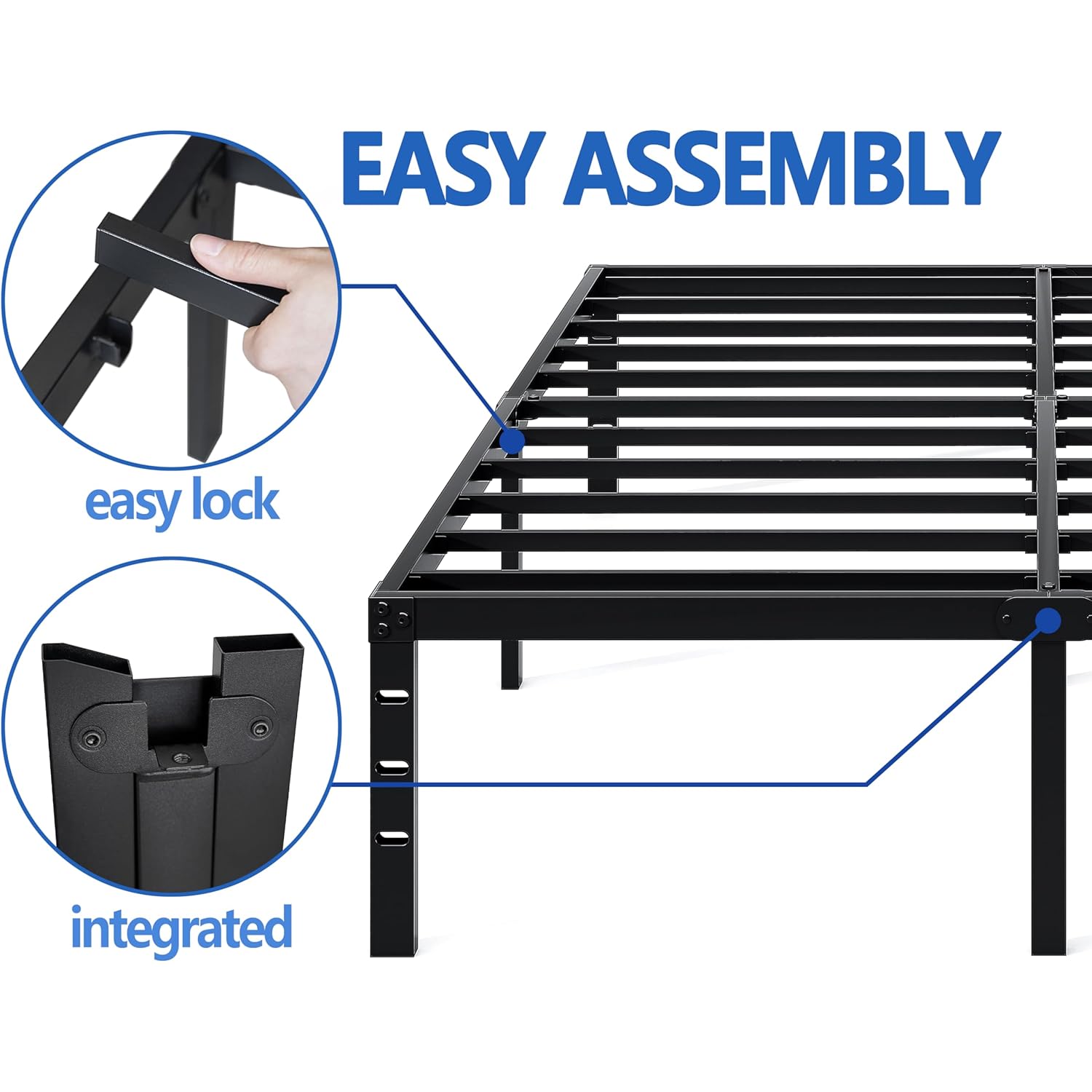 NEW JETO Metal Bed Frame,Queen Size Bed Frame with Storage Space,Heavy Duty Sturdy Mattress Foundation,Easy Assembly,No Box Spring Needed, Black,14 Inch,Queen
