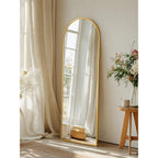Full Length Mirror With Stand, 56"X14" Arched Full Body Mirror, Large Stand Up Aluminum Frame Floor Freestanding Hanging Leaning Mounted For Bedroom Living Room Entryway Gold