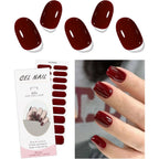 JMEOWIO Semi Cured Gel Nail Strips Wine Red Gel Nail Stickers Wraps UV/LED Nails Art Design Decoration Accessories