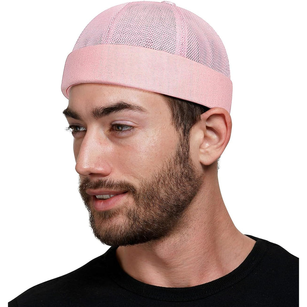 Mens Mesh Brimless Cap,Summer Skullcap Docker Beanie Hat Pink