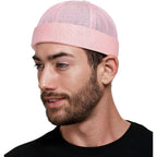 Mens Mesh Brimless Cap,Summer Skullcap Docker Beanie Hat Pink