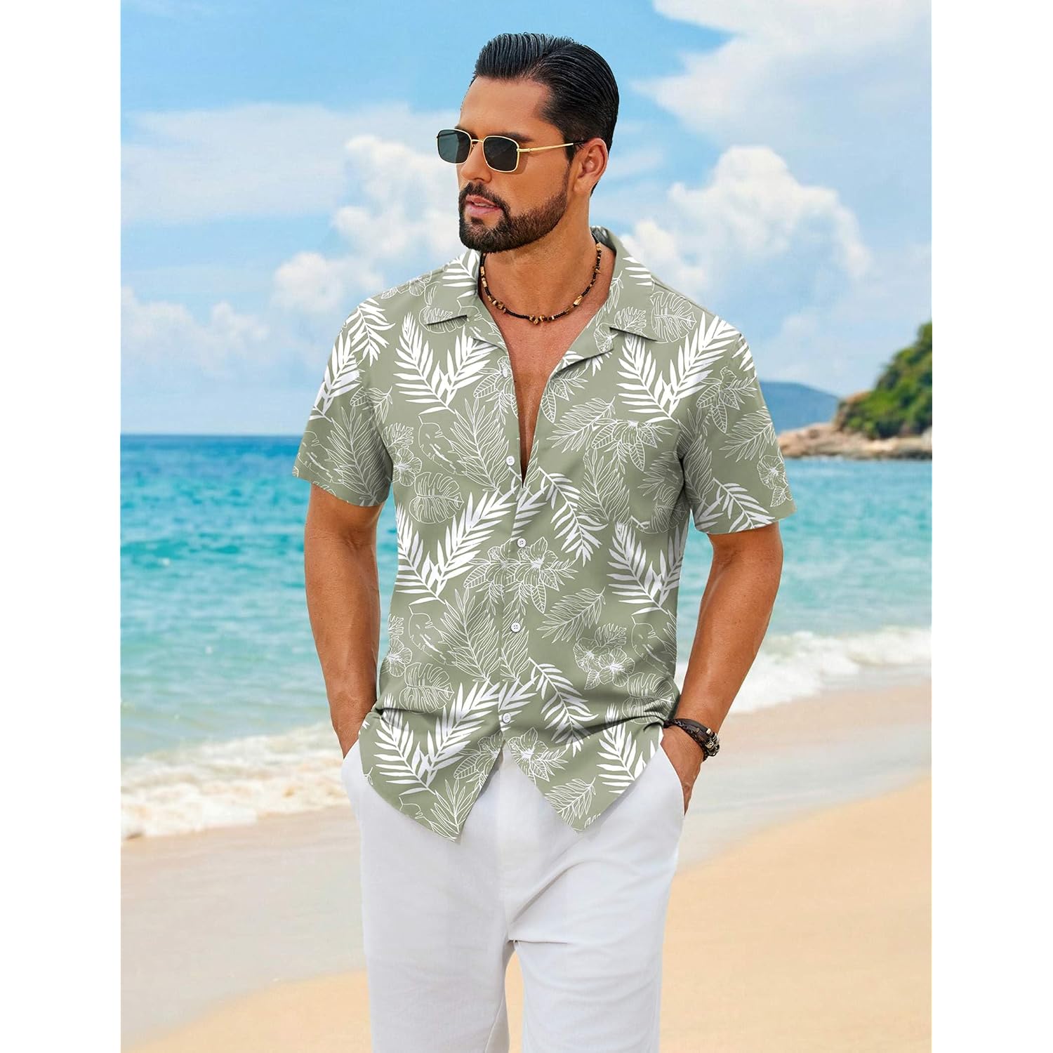 Coofandy Mens Hawaiian Shirt Short Sleeve Floral Button Down Shirts Tropical Summer Beach Shirts Camp Collar Shirt