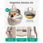 Bagsmart Mini Backpacks For Women, Puffy Checkered Quilted Small Backpack With Pouch, Lightweight Daypack Purse, Water-Resistant Bookbag For Daily Travel College, 2-In-1 Set, Brown