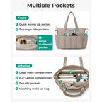 BAGSMART Tote Bag for Women, 2 Set Tote Bag with Zipper, Quilted Nurse Handbags for Work Travel College | 20L Capacity, 15.6'' Laptop Bag, with Cosmetic Bag, Carry on Bag, Nurse Gym Bag