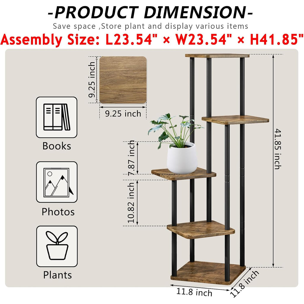 Plant Stand 5 Tier Indoor Metal Flower Shelf For Multiple Plants Corner Tall Flower Holders For Patio Garden Living Room Balcony Bedroom, Black (5 Tier-Black)