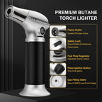 Butane Torch, Kitchen Torch Cooking Torch With Safety Lock & Adjustable Flame For Cooking, Bbq, Baking, Brulee, Creme, Diy Soldering(Butane Not Included)