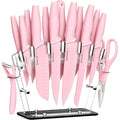 Astercook Knife Set with Block and Sharpener, 22 Piece Kitchen Knife Set Dishwasher Safe, Space-Saving Clear Knife Block with Knives for Everyday Home Cooking Pink