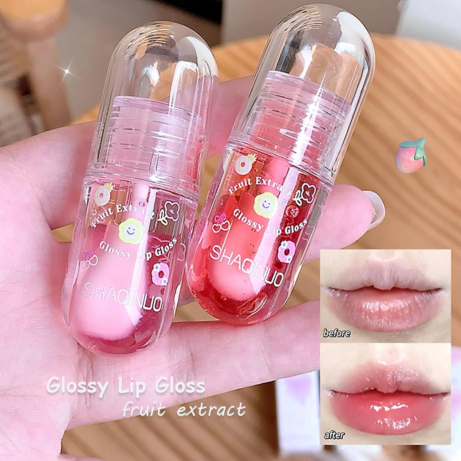 4 Pcs Lip Gloss Oil Set, Fruit Flavored Lip Gloss Set Cute Lip Jelly Hydrating Lip Make-Up for Women, Party Gift, Non-toxic