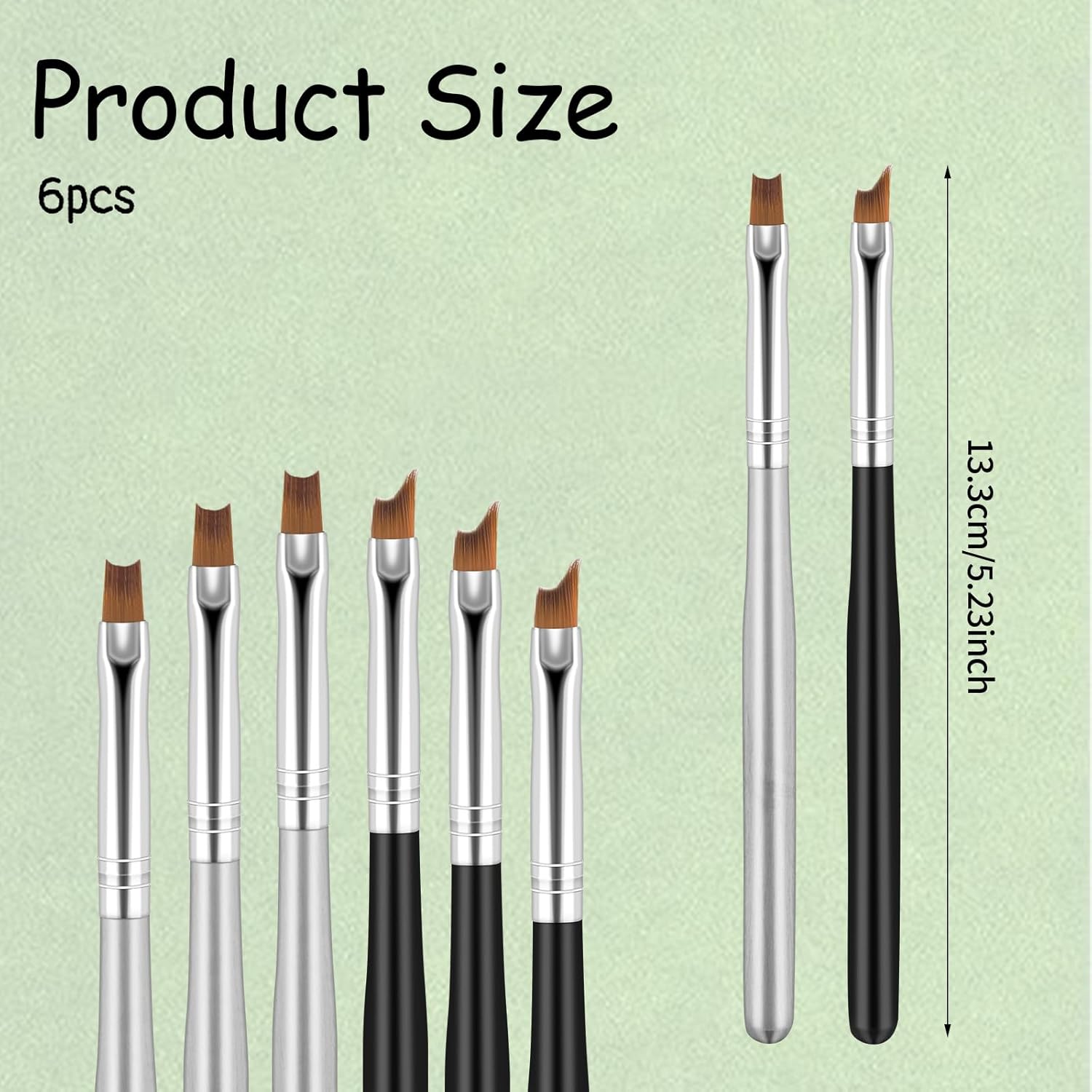 6 Pcs French Tip Nail Brushes Set Oblique Head Tip Nail Brushes 3 Oblique Head Brush 3 Moon Shape French Brush with Wood Handle for Nails Tips UV Gel Acrylic Painting Drawing Pen