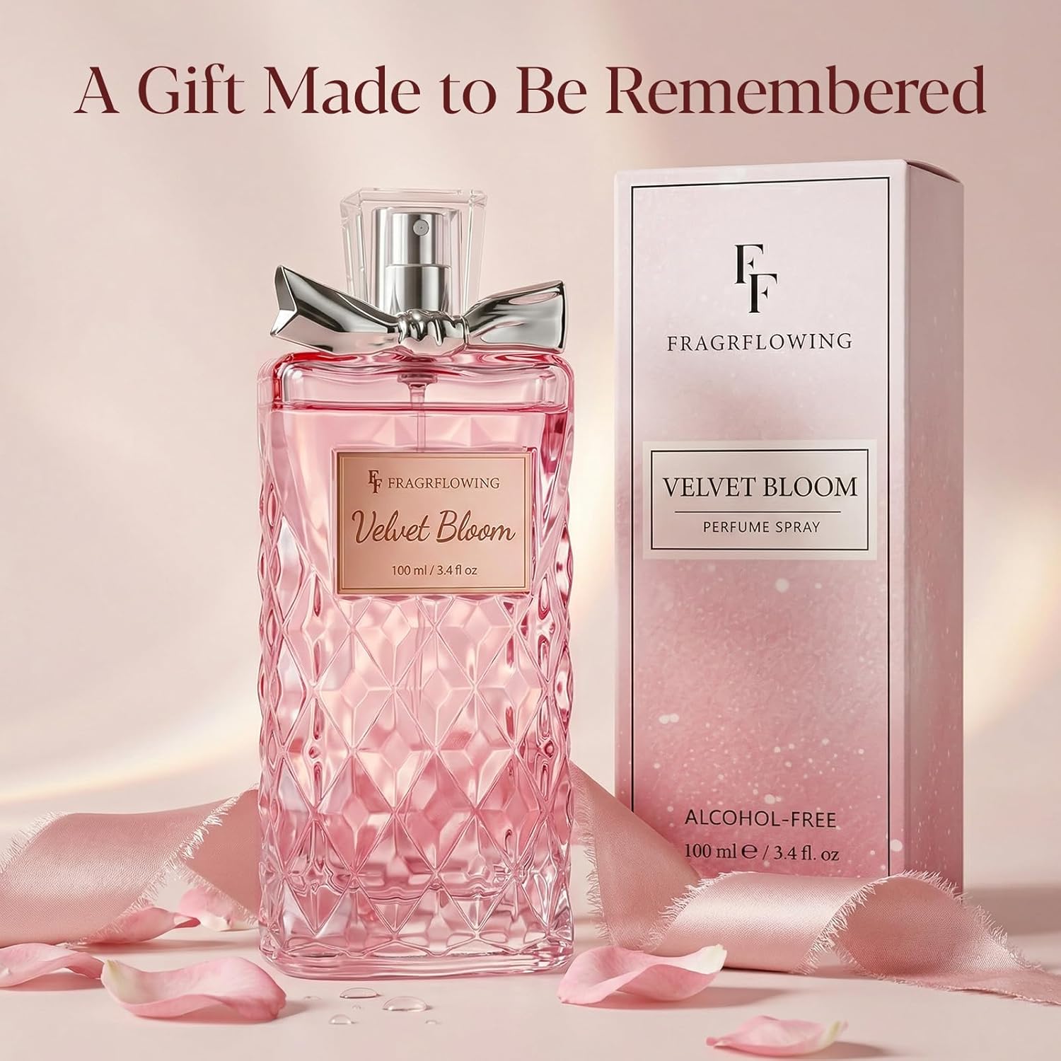 Perfume for Women, Alcohol-Free Long Lasting Floral Fragrance, Light & Soft Scent with Rose, Jasmine & Peony, Peach, Patchouli & Musk Base, 100ml / 3.4 fl oz, Gift for Women & Moms (Velvet Bloom)