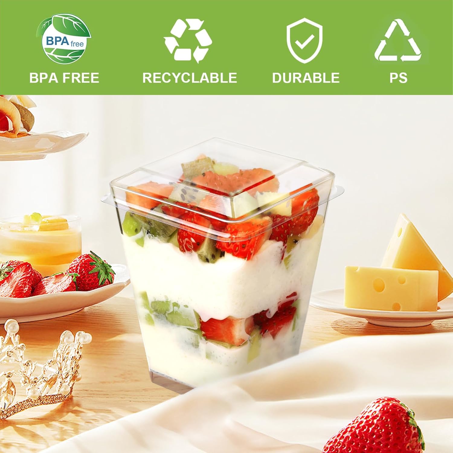 5 oz 60Pcs Plastic Dessert Cups With Lids and Spoons, Yogurt Parfait Appetizer Cups for Party, Mini Dessert Shooters for Pudding and Fruit