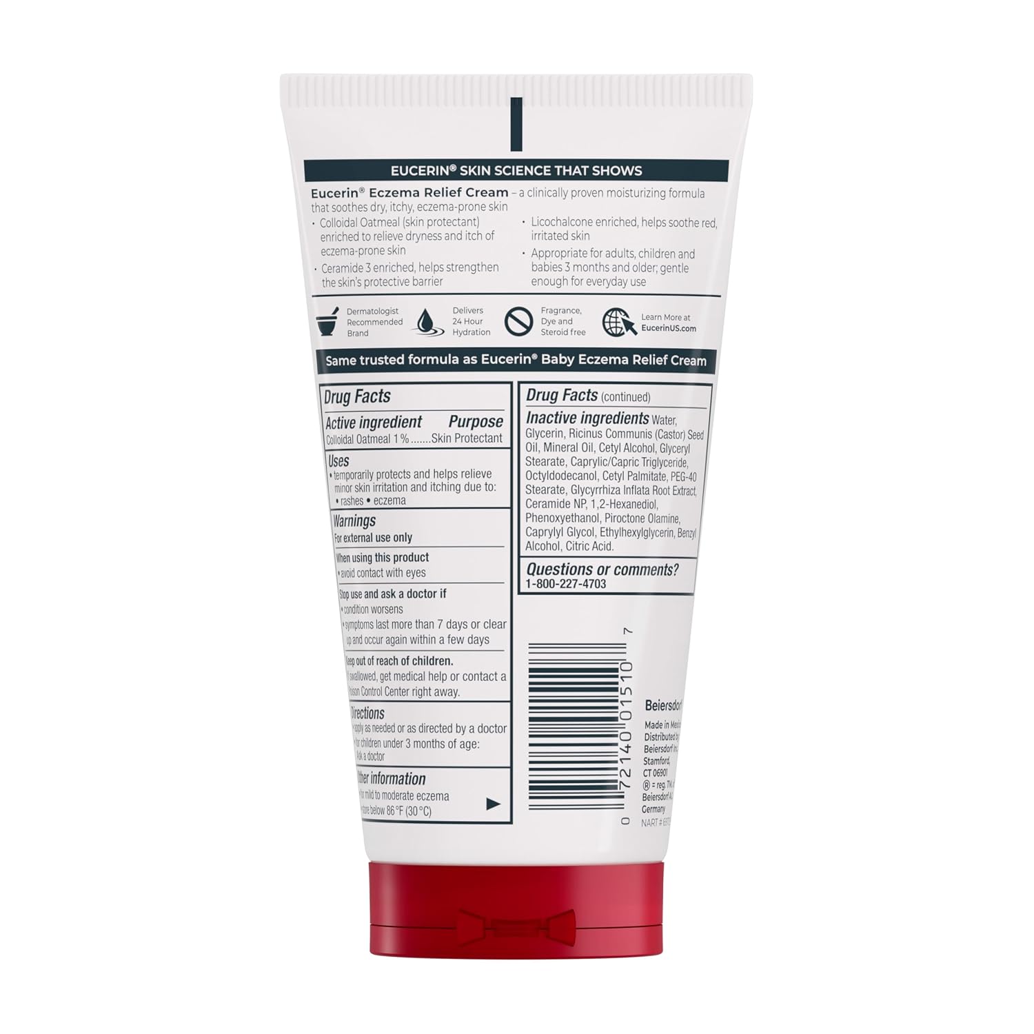 Eucerin Eczema Relief Body Cream, Colloidal Oatmeal Enriched, Steroid Free Eczema Cream, 5 Oz Tube