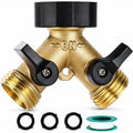 Brass Hose Splitter 2 Way, Heavy Duty Garden Hose Splitter With Shut Off Valves, Y Connector Hose Adapter, No Leak, Includes Washers & Teflon Tape – Dalmbox