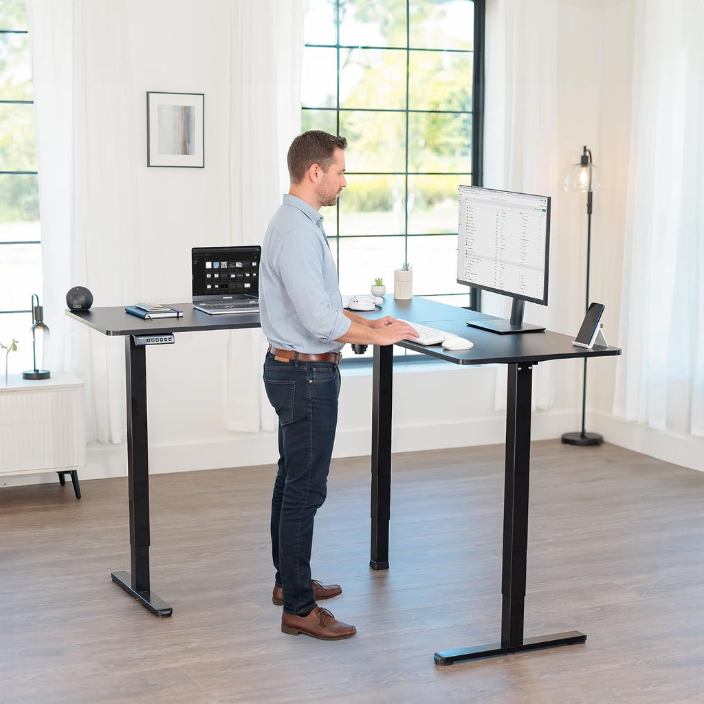 Vivo Black 63 X 55 In Corner Standing Desk, Desk-E3Ctb | Electric, Holds 225 Lbs, Reversible L-Shaped Table, Sit Stand, Height Adjustable, Memory Presets, Black Frame