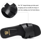 Women'S Flat Sandals Dressy Comfortable Slide Sandals Fashion Square Open Toe Slip On Beach Sandals For Summer