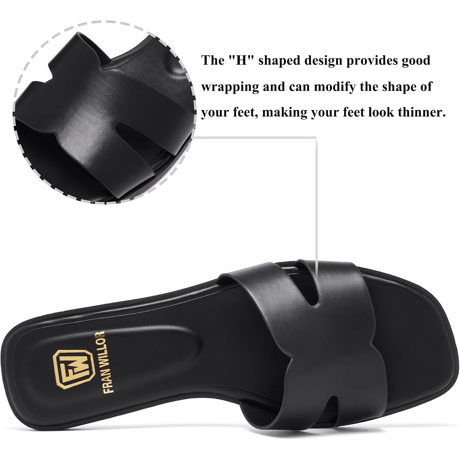 Women'S Flat Sandals Dressy Comfortable Slide Sandals Fashion Square Open Toe Slip On Beach Sandals For Summer