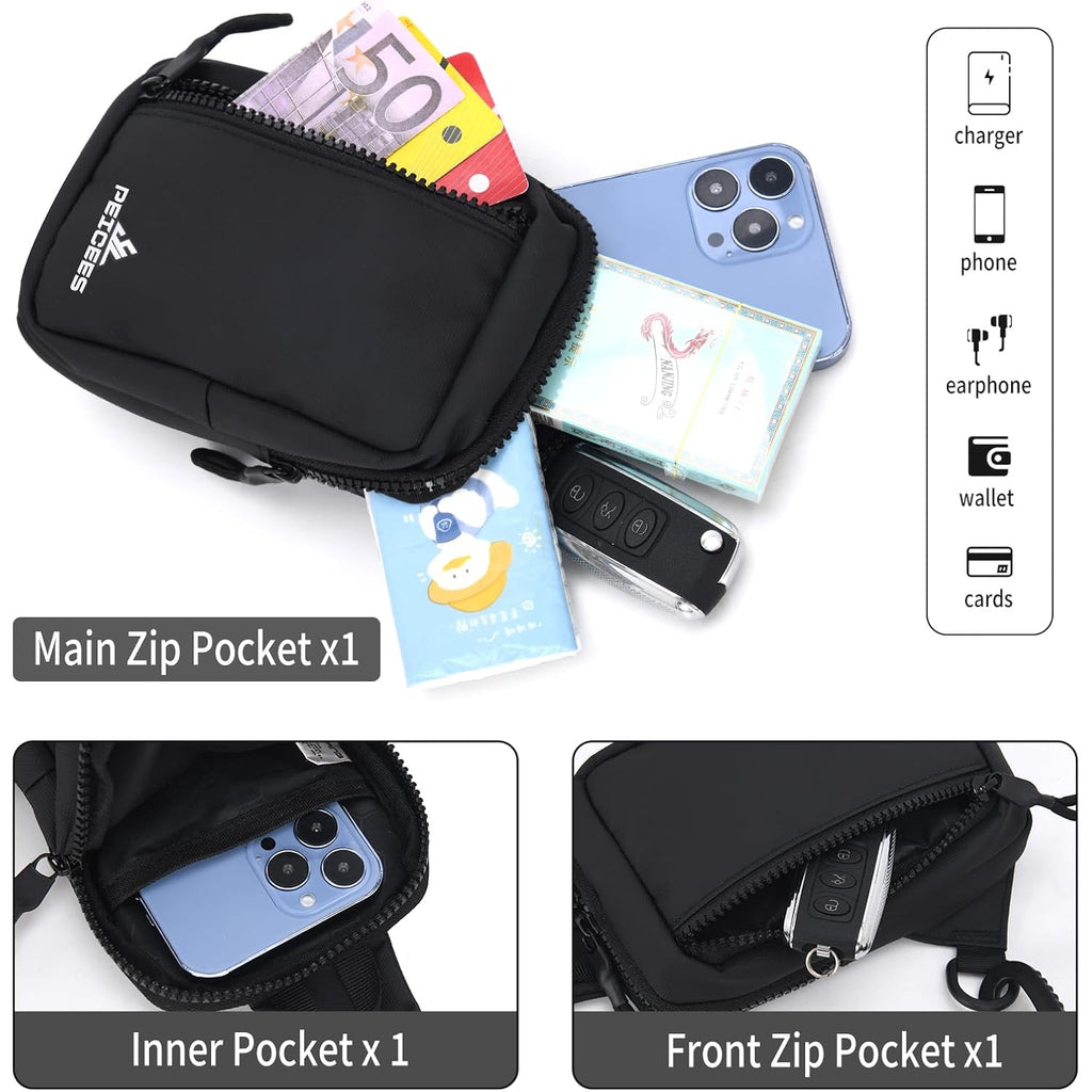 Peicees Small Crossbody Bag for Men Women Mini Sling Bag Travel Running Phone Daypack Cross Body Shoulder Bags with Keyholder