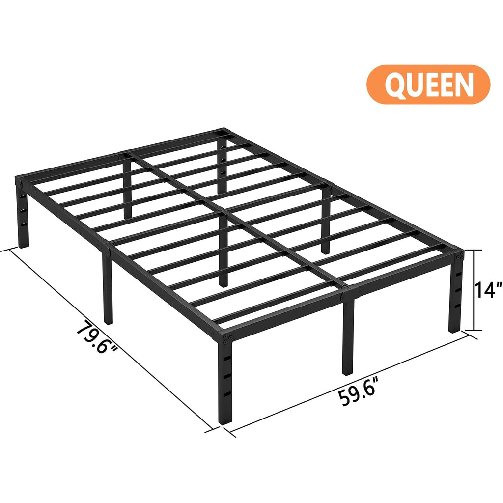 Hafenpo 14 Inch Queen Bed Frame - Sturdy Metal Platform Queen Size, No Box Spring Needed, Heavy Duty, Easy Assembly, Strong Bearing Capacity, Under Bed Storage, Black