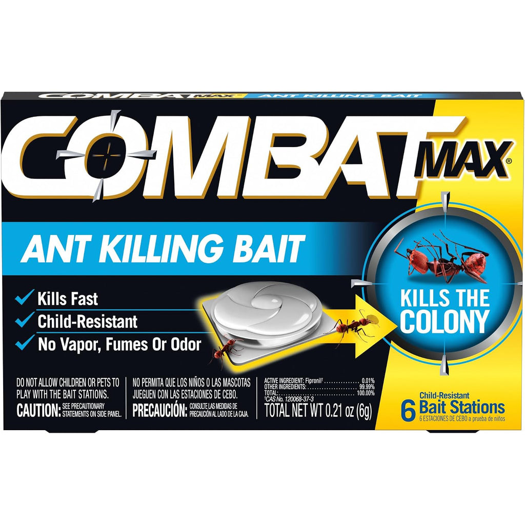 Combat Max Ant Killing Bait Stations, Indoor And Outdoor Use, 6 Count, Child-Resistant, Fast-Acting Fipronil Ant Bait, Targets Queen, Larvae & Entire Colony, No Vapor, Fumes Or Odor, Mess-Free