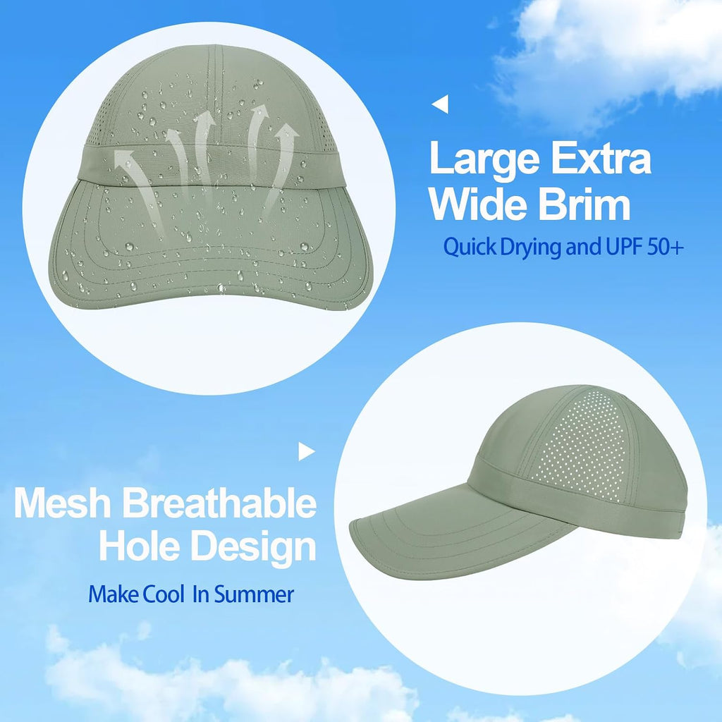 Large Wide Brim Baseball Sun Hats for Women Mesh Quick Dry Sports Hat Outdoor Travel Beach Ponytail Cap Green