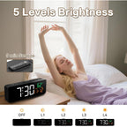3-In-1 Digital Clocks For Living Room With Temperature, Date & Time Display - 4 Levels Birghtness, 3 Volumes, Small & Compact Plug-In Alarm Clock For Bedroom, Office (Black)