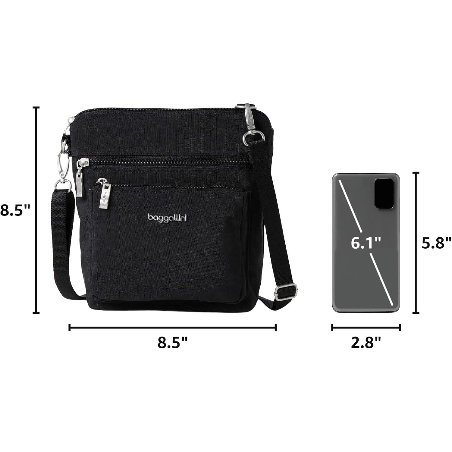 Baggallini Modern Pocket Crossbody Bag For Women, 8.5"X8.5" Handbag Purse With Rfid, Lightweight Water-Resistant