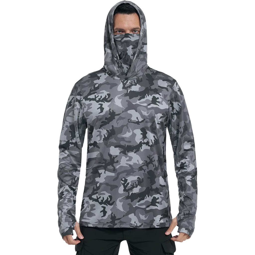 Fisheal Men'S Performance Fishing Hoodie Shirt - Upf 50+ Sun Protection Long Sleeve Thumbholes Shirts With Neck Gaiter