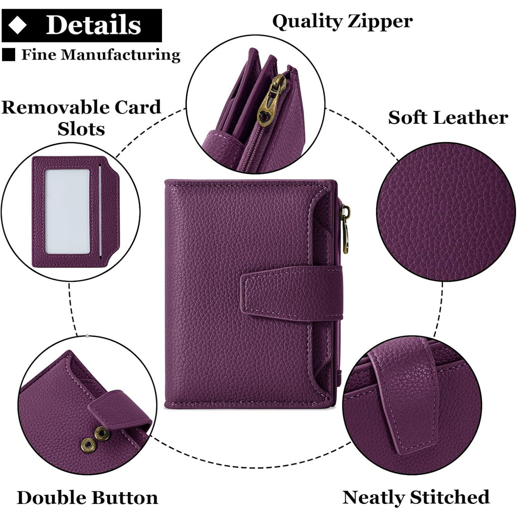 Airkit Small Wallet Women RFID Blocking Soft Leather Bifold Compact Card Holder Wallet for Women with Zipper Coin Pocket 4 ID Window