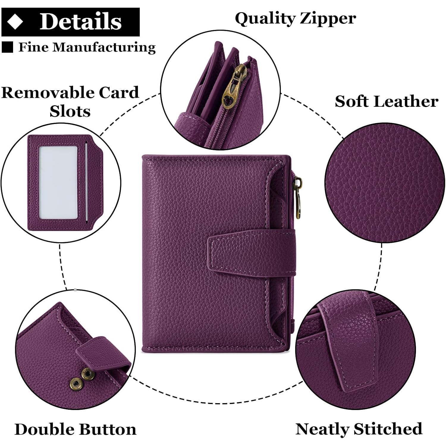 Airkit Small Wallet Women RFID Blocking Soft Leather Bifold Compact Card Holder Wallet for Women with Zipper Coin Pocket 4 ID Window