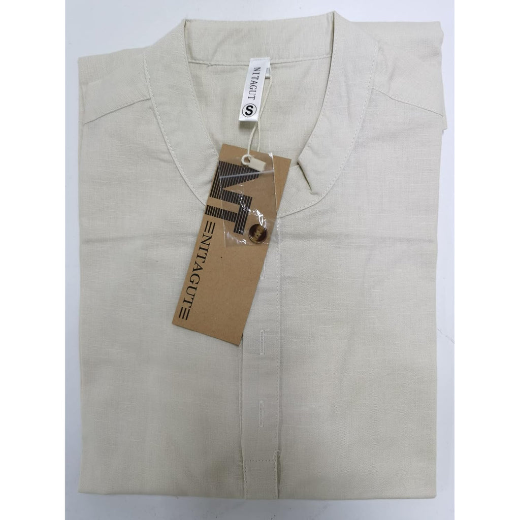 Nitagut Men Henley Neck Long Sleeve Daily Look Linen Shirts