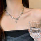 Y2k Irregular Necklace Star Pendant Moonlight Stone Fashion Collar Chain Design Spicy Silver Jewelry for Women