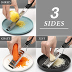 Cambom Lemon Zester Grater Three-Piece Suit - Heavy Duty Kitchen Tool For Parmesan Cheese, Ginger, Garlic, Nutmeg, Chocolate, Vegetables，Fruits，Stainless Steel Grater Dishwasher Safe Black