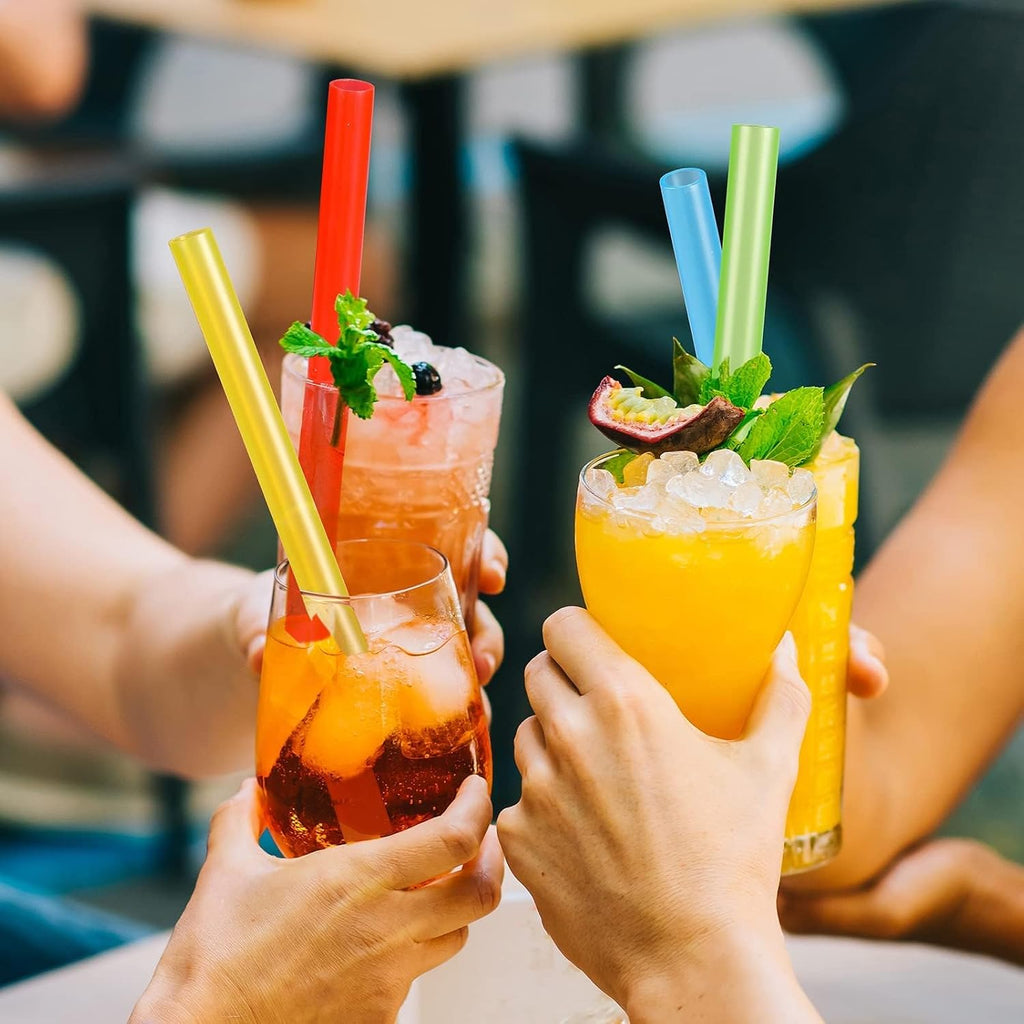 [Angled Tips] 8 Pcs Reusable Jumbo Wide Boba Straws & Smoothie Straws, Multi Colors Reusable Straw, Bpa Free Food-Grade Tritan Plastic Straw For Bubble Tea(Tapioca Boba Pearls) Milkshakes W/ 2 Brushes