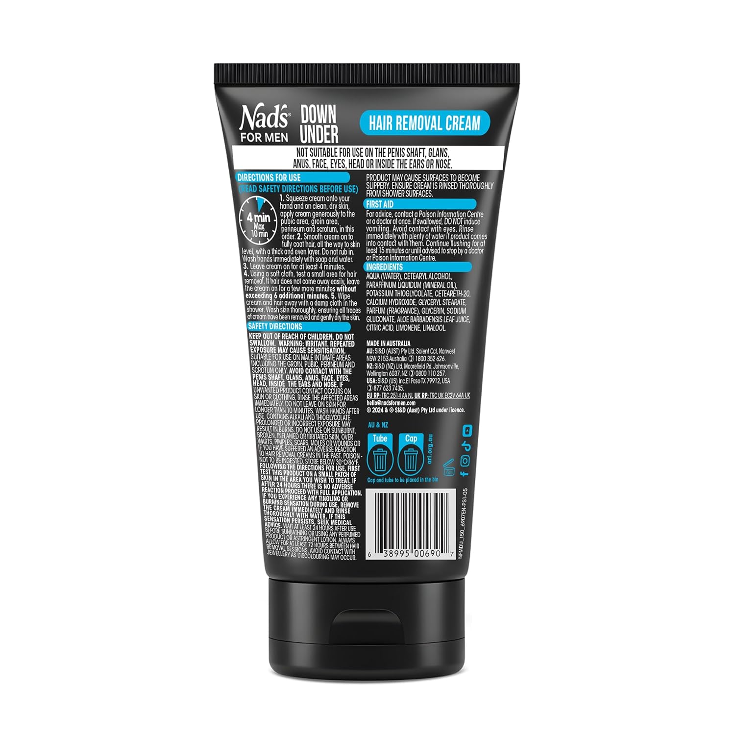 Nad's For Men Down Under Hair Removal Cream - Gentle Depilatory for Body, for Intimate areas, painless, soothing and suitable for all Skin and Hair types, Manscape 5.1 fl oz