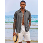 Coofandy Men'S Button Down Shirts Short Sleeve Casual Summer Beach Vacation Wedding Shirt With Pocket