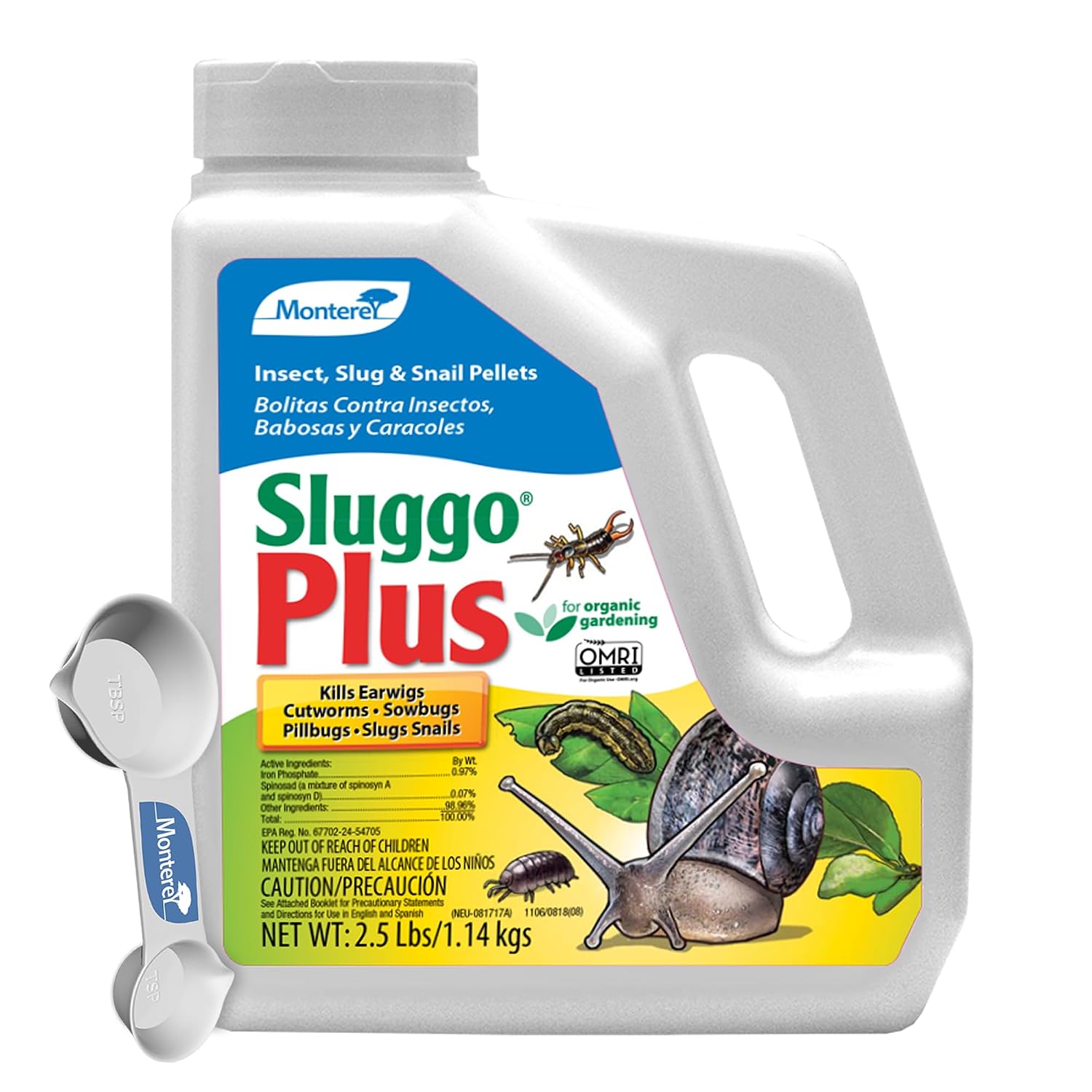 Monterey Sluggo Plus Slug & Snail Killer, 2.5 Lb, Omri Listed