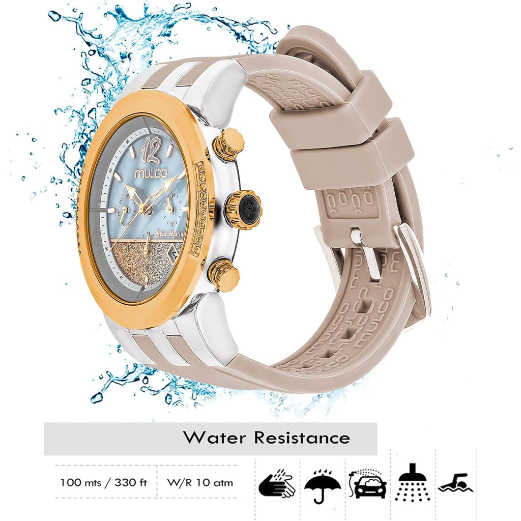Mulco Luxury Watch For Women - Blue Marine Infinity, Stainless Steel Case With Wrist Silicone Band, Quartz Multifunctional Movement Large Face Analog Display, Crystal Stones, 100M-Waterproof