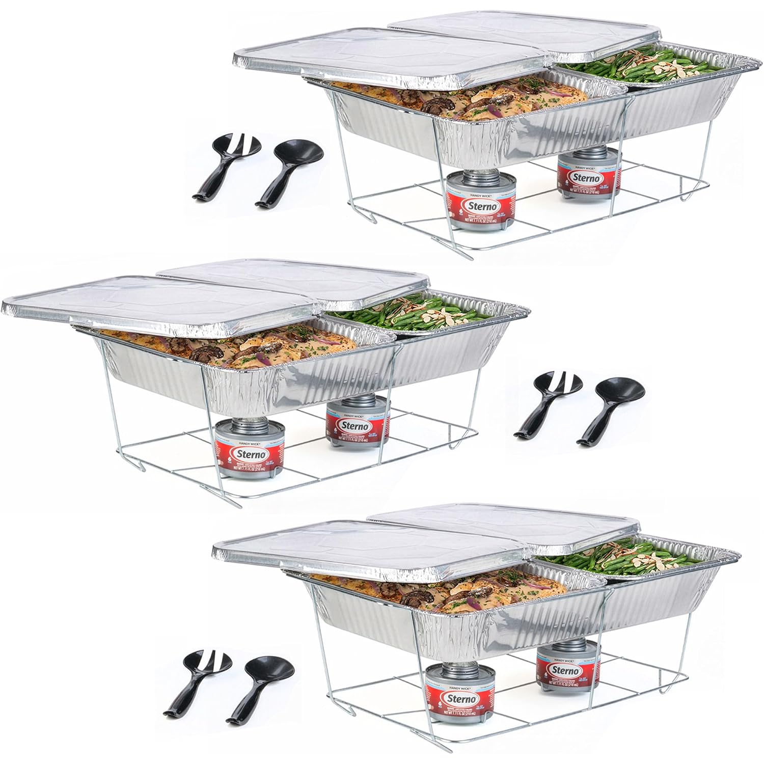 Sterno Disposable Chafing Dish Buffet Set, 6-Hour Food Warmers For Parties, Catering Supplies, Complete Buffet Set, Warming Trays (30Pcs)